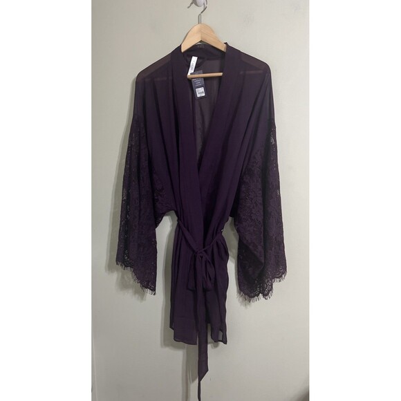 Cacique Seriously Sexy Lingerie Robe 18*20 Dark Purple Lace Short Sleeve NWT - Picture 1 of 4